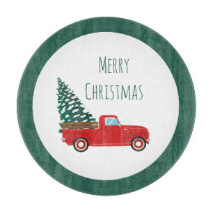Frohe Weihnachten LKW mit Weihnachtsbaum grün Schneidebrett