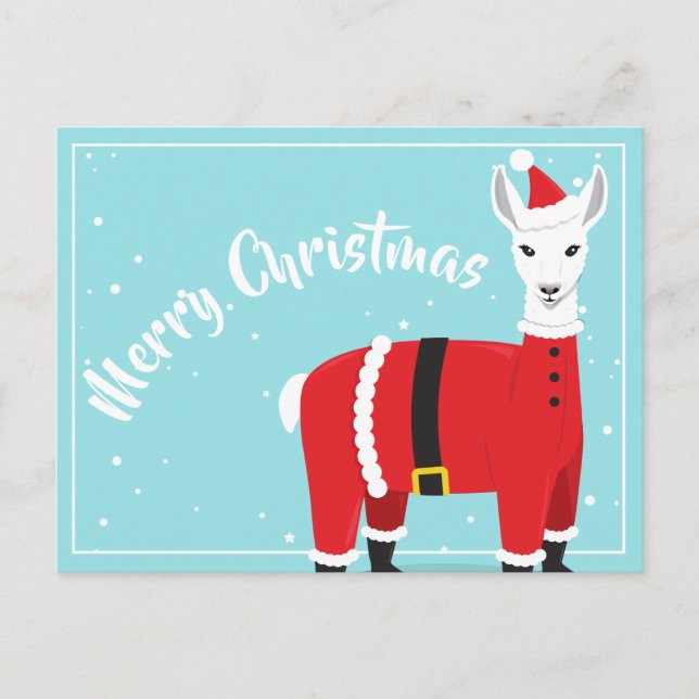 Frohe Weihnachten Llama Animal Santa Postkarte (Vorderseite)