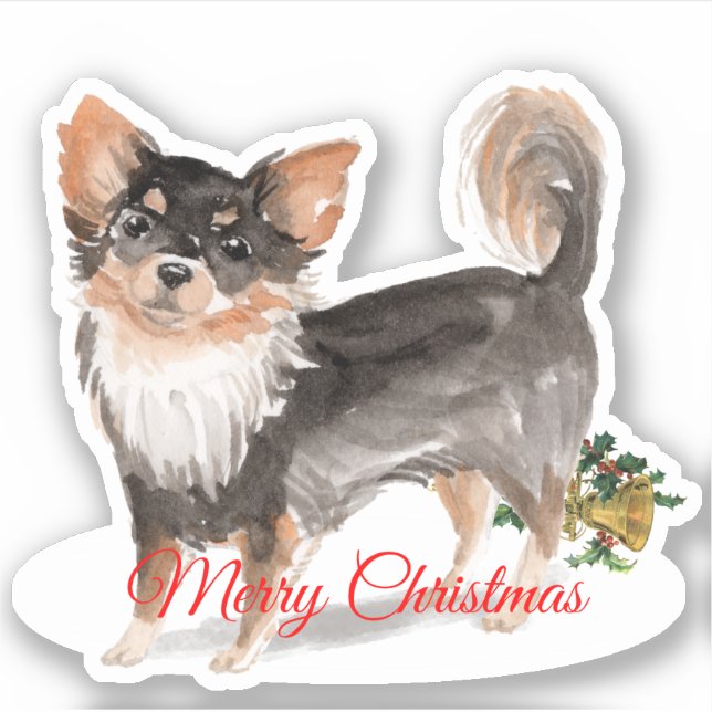 Frohe Weihnachten Long H. Chihuahua Custom-Cut Vin Aufkleber (Vorderseite)