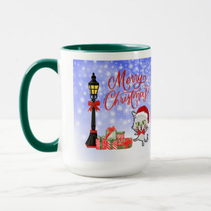 Frohe Weihnachten Lustige Katze in einem Weihnac Tasse