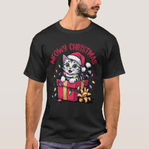 Frohe Weihnachten Lustige Katze in Lichter verhedd T-Shirt