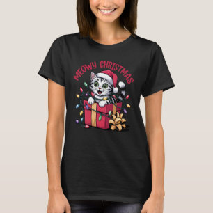 Frohe Weihnachten Lustige Katze in Lichter verhedd T-Shirt