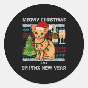 Frohe Weihnachten Lustige Sphynx-Katze Weihnachtsm Runder Aufkleber