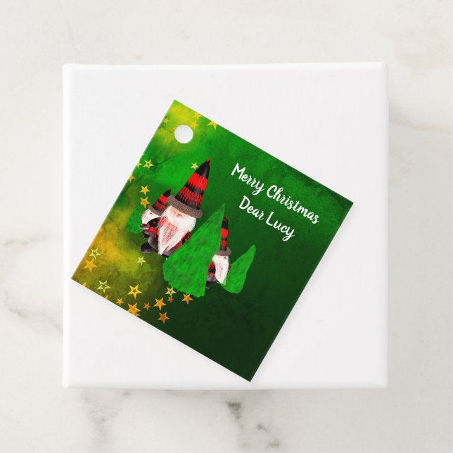 Frohe Weihnachten, lustige Zwerge personalisieren Geschenkanhänger (Beispiel)