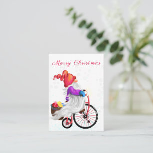 Frohe Weihnachten - Lustiger Gnom mit Fahrrad und Mitteilungskarte