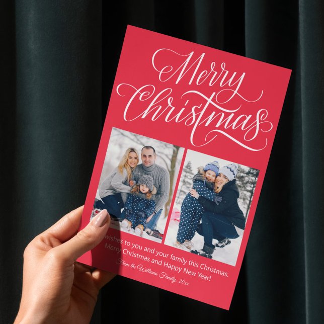 Frohe Weihnachten lustiges Drehbuch 2 Fotos Roter  Postkarte (Von Creator hochgeladen)