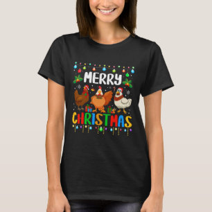 Frohe Weihnachten Lustiges Huhn Santa Hut Lichter T-Shirt