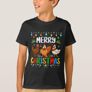 Frohe Weihnachten Lustiges Huhn Santa Hut Lichter T-Shirt