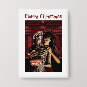 Frohe Weihnachten. Lustiges Skelett mit Frau Button