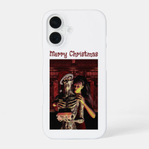 Frohe Weihnachten. Lustiges Skelett mit Frau iPhone 16 Hülle