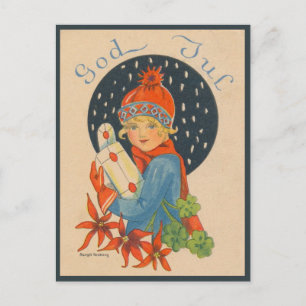 Frohe Weihnachten - Mädchen, altes schwedisches Vi Postkarte