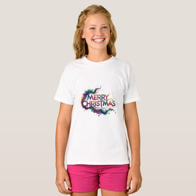 FROHE WEIHNACHTEN MÄDCHEN BASIC T-SHIRT (Vorne ganz)