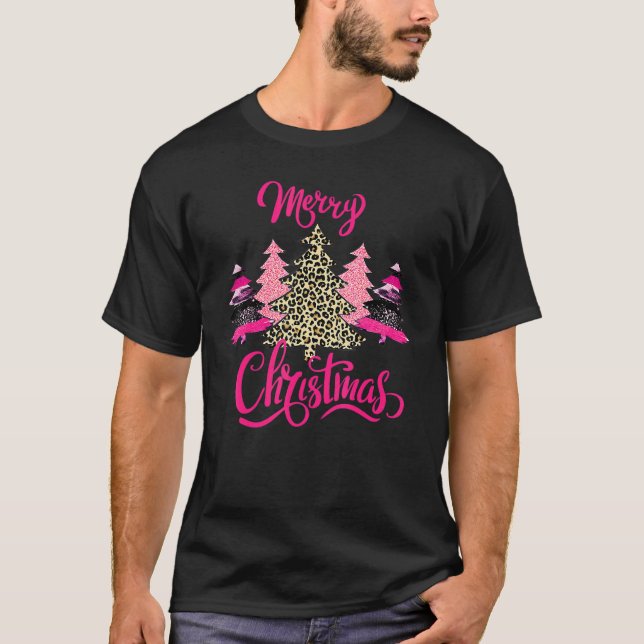 Frohe Weihnachten Mädchen Pink Tree Christmas L T-Shirt (Vorderseite)