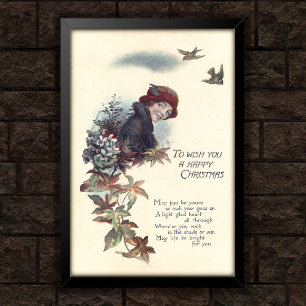 Frohe Weihnachten Mädchen Vintage 1920 Gruß Poster