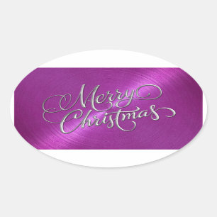 Frohe Weihnachten Magenta Embossed Look Ovaler Aufkleber