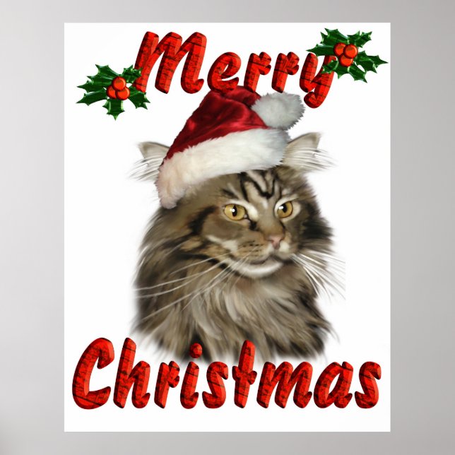 Frohe Weihnachten Maine Coon Cat Poster (Vorne)