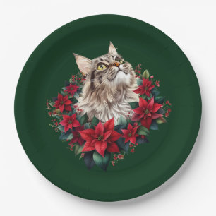Frohe Weihnachten Maine Coon Katze  Pappteller