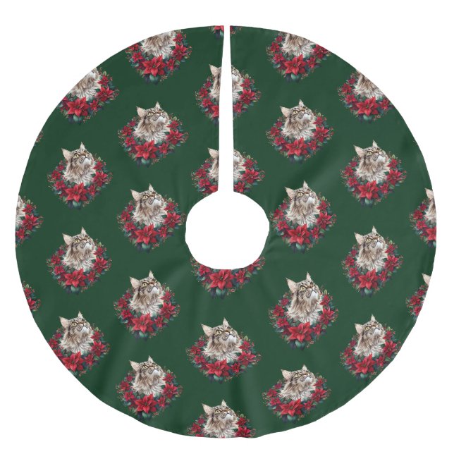 Frohe Weihnachten Maine Coon Katze  Polyester Weihnachtsbaumdecke (Vorderseite)