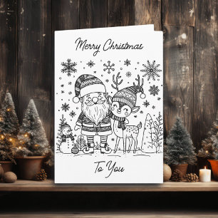 Frohe Weihnachten - Malbuch Weihnachtsmann und R Karte
