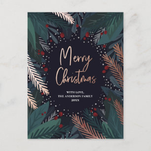 Frohe Weihnachten. Marine und grün. Gold stilvoll Feiertagspostkarte