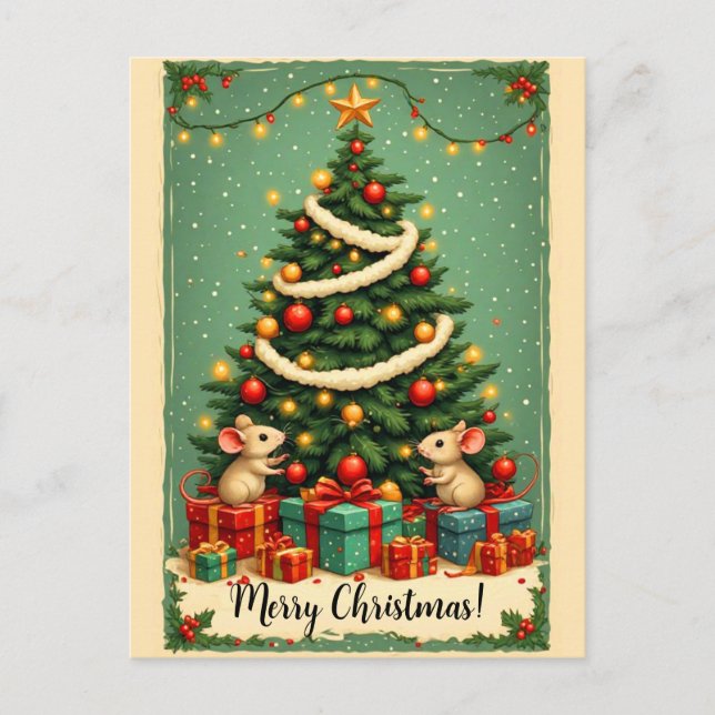 Frohe Weihnachten Mäuse viktorianischer Baum Gesch (Vorderseite)