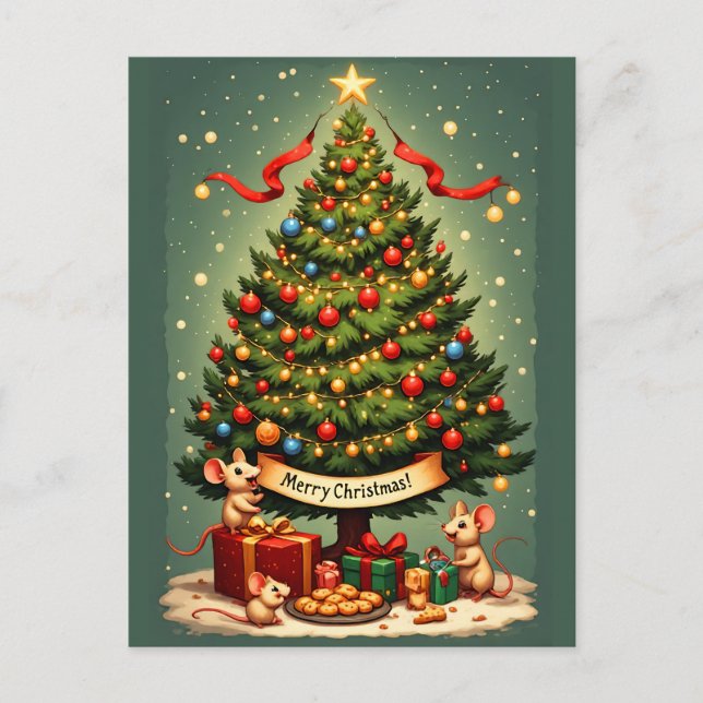 Frohe Weihnachten Mäuse viktorianischer Baum Gesch (Vorderseite)