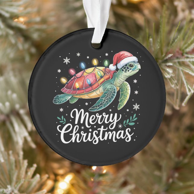 Frohe Weihnachten Meeresschildkröte Santa Hut Lich Ornament (Baum)