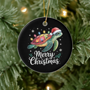 Frohe Weihnachten Meeresschildkröte Weihnachtsmann Keramik Ornament
