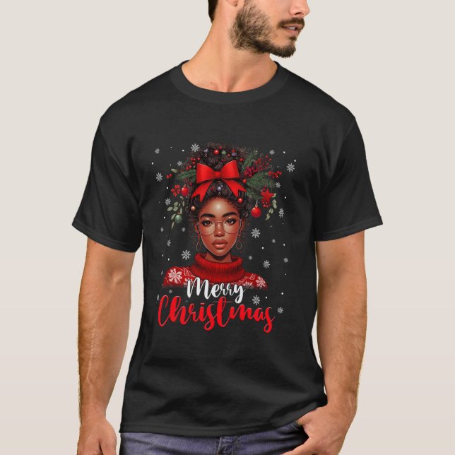 Frohe Weihnachten Melanin Girl Kaffee Latte Xmas P T-Shirt (Vorderseite)