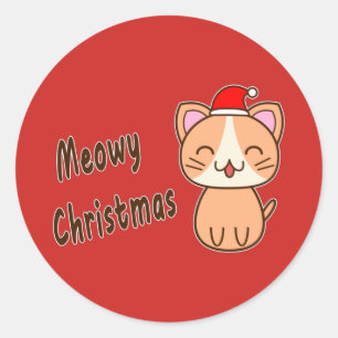 Frohe Weihnachten Meowy Runder Aufkleber