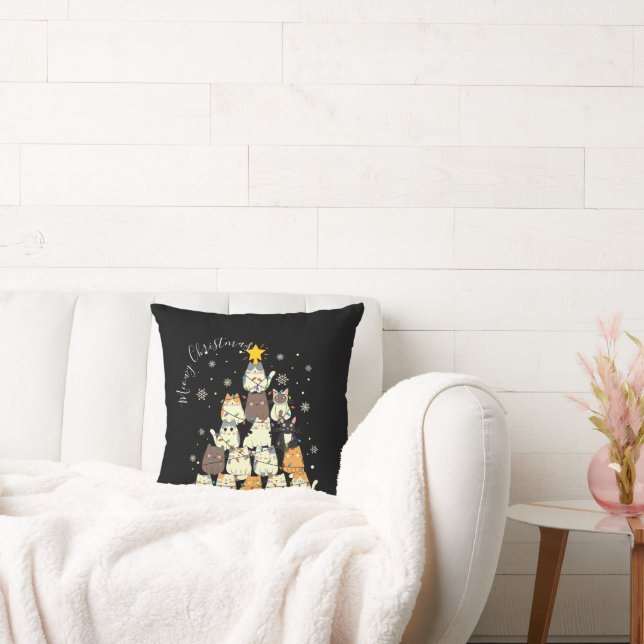 Frohe Weihnachten Meowy Weihnachtskatzenbaum Kissen (Liege)