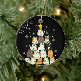 Frohe Weihnachten Merry Cat-Mas Cat Tree Keramik Ornament