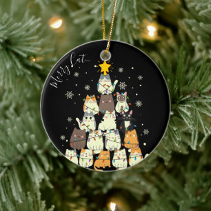 Frohe Weihnachten Merry Cat-Mas Cat Tree Keramik Ornament