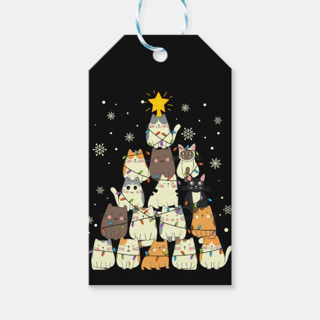 Frohe Weihnachten Merry Cat Tree Geschenkanhänger (Vorderseite)