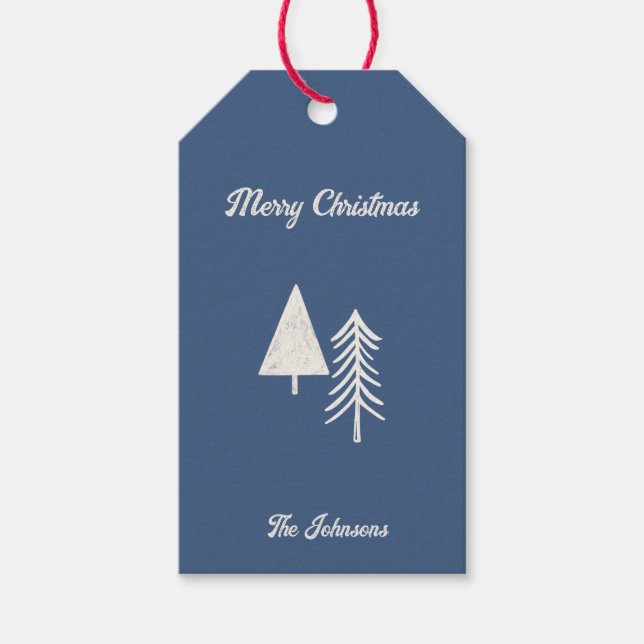 Frohe Weihnachten Minimal Weihnachtsbaum Blue Geschenkanhänger (Vorderseite)