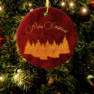 Frohe Weihnachten - minimalistisch - goldene Tanne Keramik Ornament