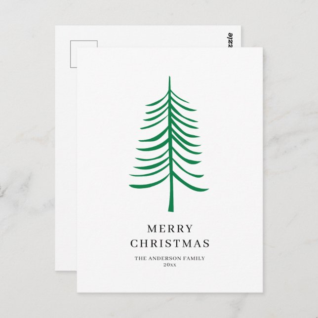 Frohe Weihnachten Minimalistisch Grün Moderne Bäum Postkarte (Vorne/Hinten)