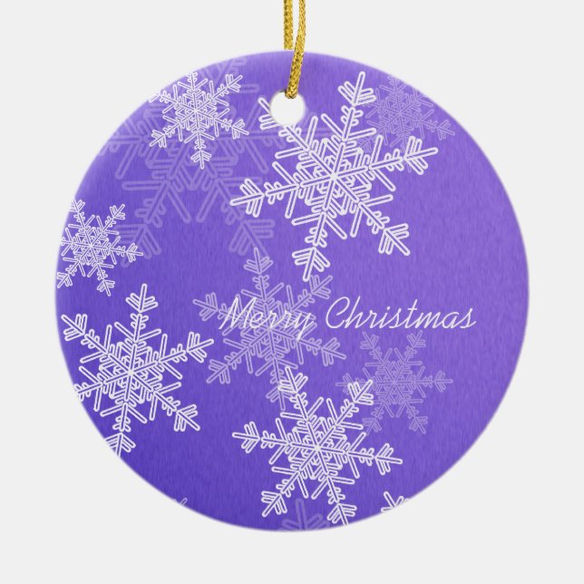 Frohe Weihnachten Minimalistisch Indigo Schneefloc Keramik Ornament (Vorne)