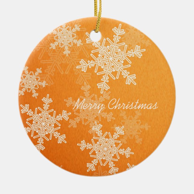 Frohe Weihnachten Minimalistisch Orange Snowflakes Keramik Ornament (Vorne)