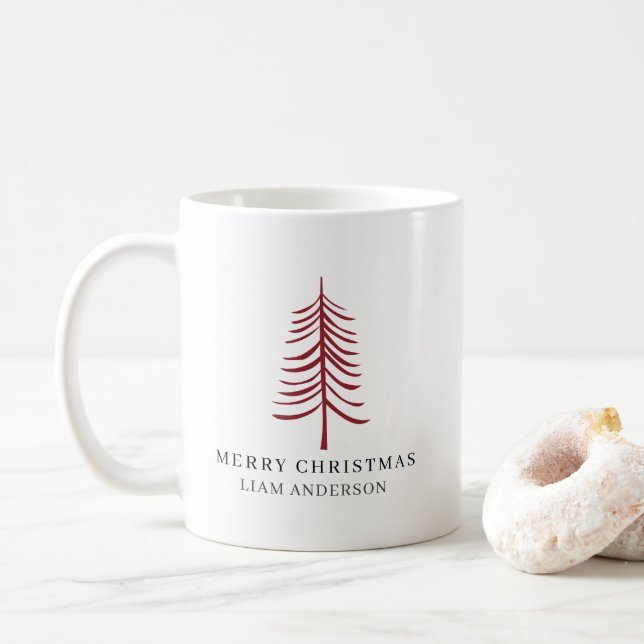 Frohe Weihnachten Minimalistisch Red Modern Tree Kaffeetasse (Mit Donut)