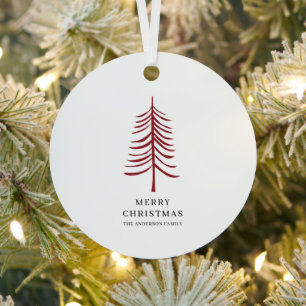 Frohe Weihnachten Minimalistisch Red Modern Tree Ornament Aus Metall