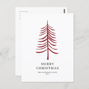 Frohe Weihnachten Minimalistisch Red Modern Tree Postkarte