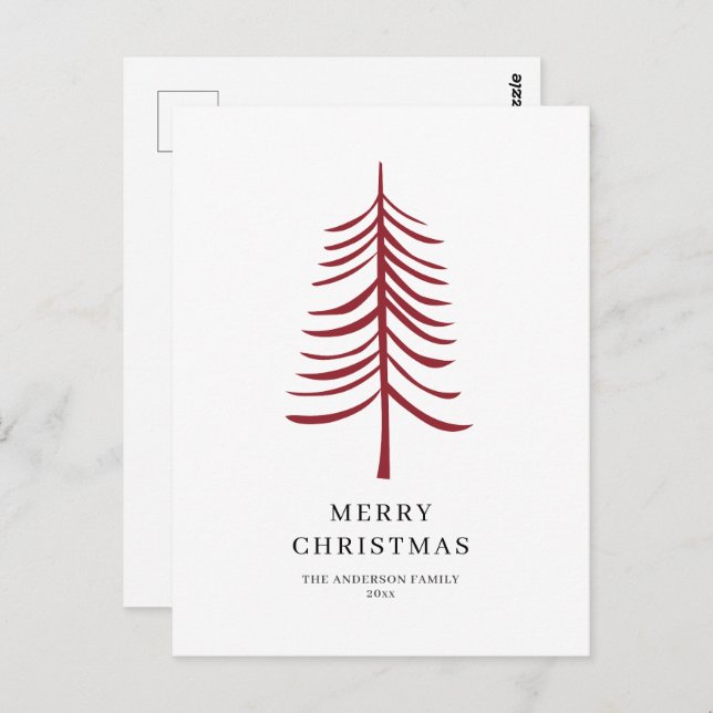 Frohe Weihnachten Minimalistisch Red Modern Tree Postkarte (Vorne/Hinten)