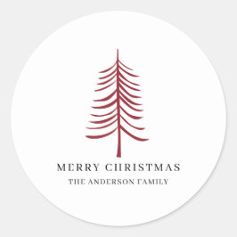Frohe Weihnachten Minimalistisch Red Modern Tree Runder Aufkleber