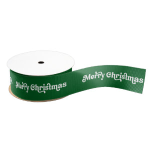 Frohe Weihnachten Minimalistisch Retro Grün & Weiß Ripsband