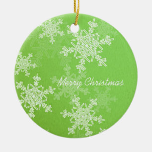 Frohe Weihnachten Minimalistische grüne Schneefloc Keramikornament