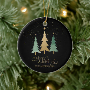 Frohe Weihnachten Minimalistische Pine Trees Black Keramik Ornament