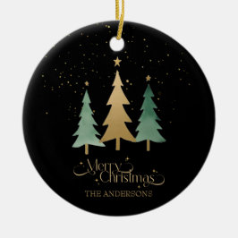 Frohe Weihnachten Minimalistische Pine Trees Black Keramik Ornament
