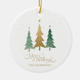 Frohe Weihnachten Minimalistische Pine Trees White Keramik Ornament