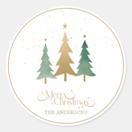 Frohe Weihnachten Minimalistische Pine Trees White Runder Aufkleber